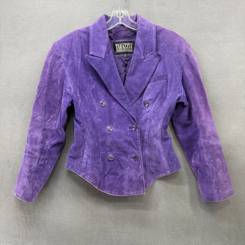 Tarazzia Internationale Jacket Purple Suede Leather Double Breasted Blazer Small